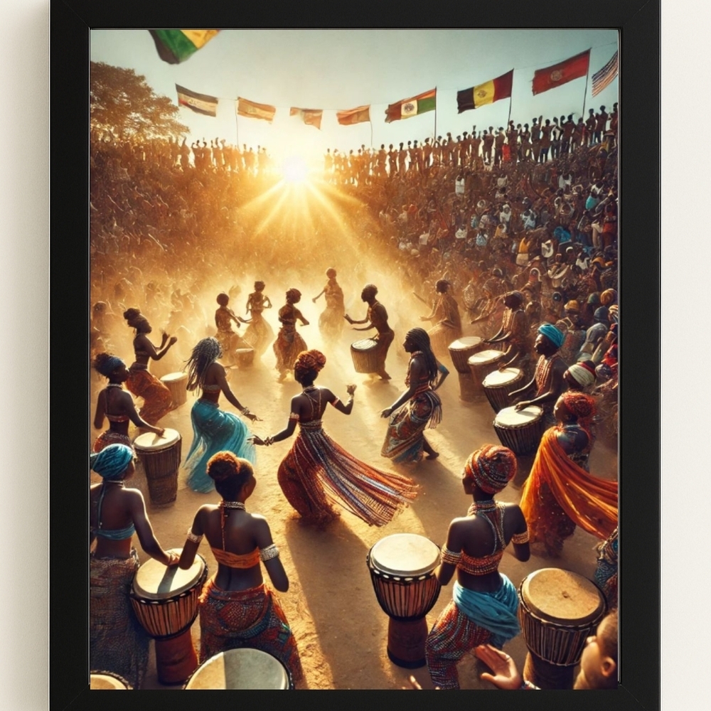 Vibrant Cultural Dance Art Print in Black Frame